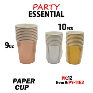 10pcs 9oz  Paper Cup, Happy Birthday 3 colors Asstd