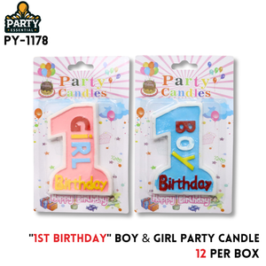 "1st Birthday" Boy & Girl Party Candle, Pink & Blue