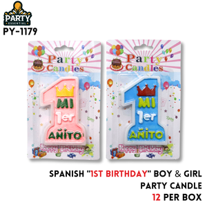 Spanish "1St Birthday" Boy & Girl Party Candle, Pink & Blue