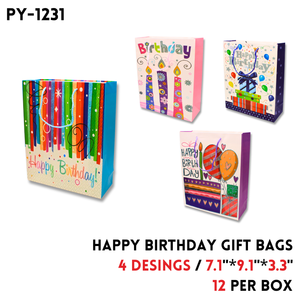 Gift Bag, 7.1"x9.1"x3.3", Paper, 4 pattern