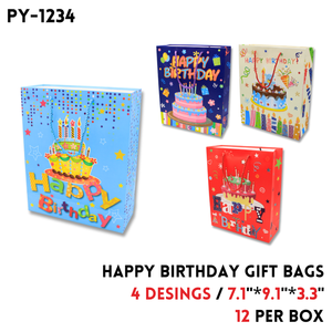 Gift Bag, 7.1"x9.1"x3.3", Paper, 4 pattern