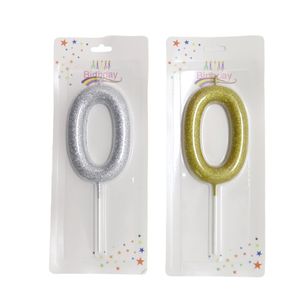 Number 0 Candle Gold & Silver Glitter