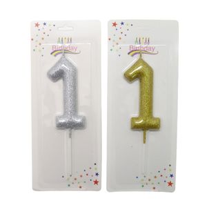 Number 1 Candle Gold & Silver Glitter