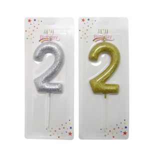 Number 2 Candle Gold & Silver Glitter