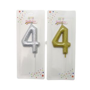 Number 4 Candle Gold & Silver Glitter