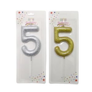 Number 5 Candle Gold & Silver Glitter