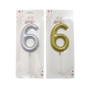 Number 6 Candle Gold & Silver Glitter