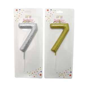 Number 7 Candle Gold & Silver Glitter