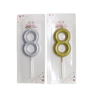 Number 8 Candle Gold & Silver Glitter