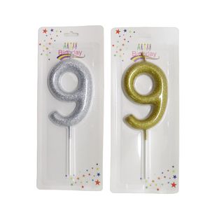 Number 9 Candle Gold & Silver Glitter