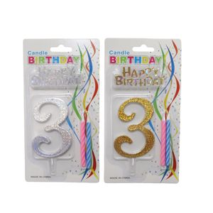 Number 3 candle gold & silver