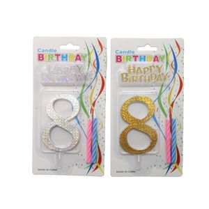 Number 8 candle gold & silver