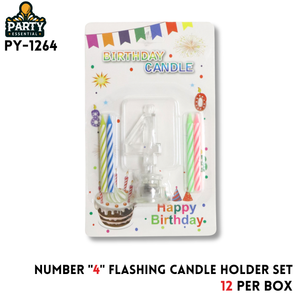 Number “4” Flashing Candle Holder Set