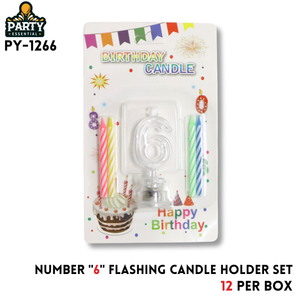 Number “6” Flashing Candle Holder Set