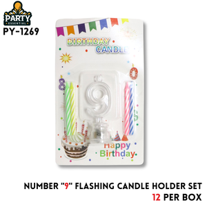 Number “9” Flashing Candle Holder Set