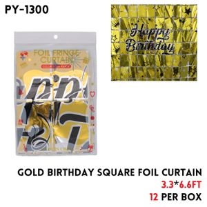 Gold Birthday Square Foil Curtain, 3.3x6.6ft, 0.16mm, Alu Fi