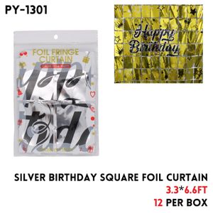 Silver Birthday Square Foil Curtain, 3.3x6.6ft, Alu Fiol