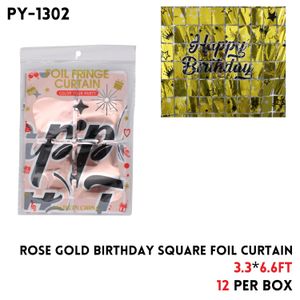 Rose Gold Birthday Square Foil Curtain, 3.3x6.6ft, Alu Fiol