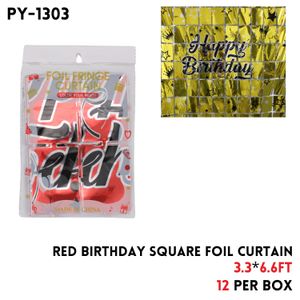 Red Birthday Square Foil Curtain, 3.3x6.6FT, Alu Fiol