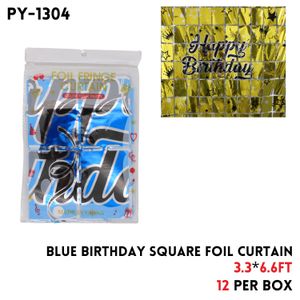 Blue Birthday Square Foil Curtain, 3.3x6.6FT, Alu Fiol