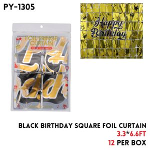 Black Birthday Square Foil Curtain, 3.3x6.6FT, Alu Fiol