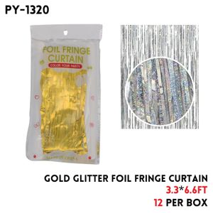 Gold Glitter Foil Fringe Curtain, 3.3x6.6ft, Alu Fiol