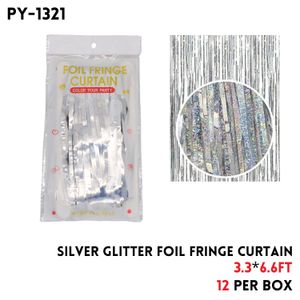 Silver Glitter Foil Fringe Curtain, 3.3x6.6ft, Alu Fiol