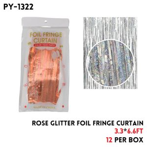 Rose Glitter Foil Fringe Curtain, 3.3x6.6ft, Alu Fiol