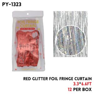 Red Glitter Foil Fringe Curtain, 3.3x6.6ft, Alu Fiol