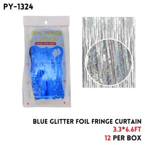 Blue Glitter Foil Fringe Curtain, 3.3x6.6ft, Alu Fiol