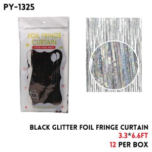 Black Glitter Foil Fringe Curtain, 3.3x6.6ft, Alu Fiol