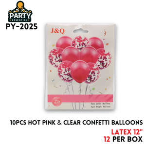 10pcs Hot Pink&Confetti Balloons 12",2.8/pcs,Latex