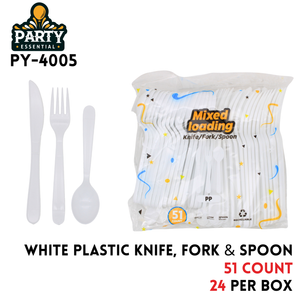 51pcs Plastic Knife Fork & Spoon, White