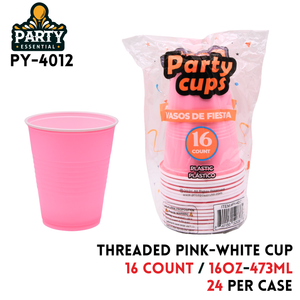 16pcs 16oz Threaded Pink Cup, PP