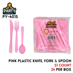 51pcs Plastic Knife Fork & Spoon, Pink