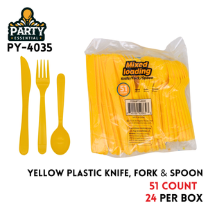 51pcs Plastic Knife Fork & Spoon, Yellow