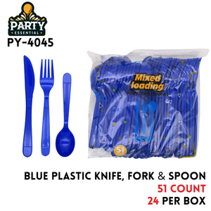 51pcs Plastic Knife Fork & Spoon, Blue