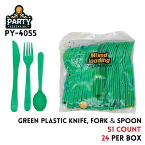 51pcs Plastic Knife Fork & Spoon, Green
