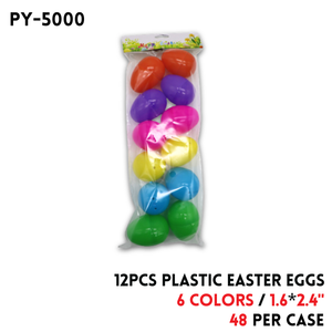 12PCS Plastic Easter Eggs, 1.6"*2.4", 5 colors