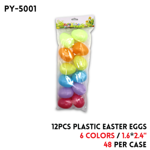 12PCS Plastic Easter Eggs, 1.6"*2.4", 5 colors