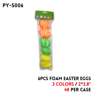 6PCS Foam Easter Eggs,2"*2.8", 3 colors
