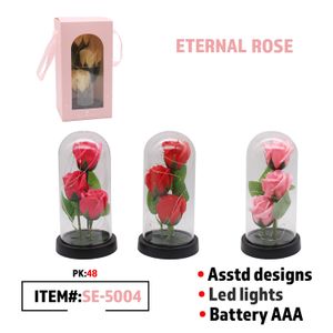 3 pcs Rose In Glass Dome, 5 colors asstd