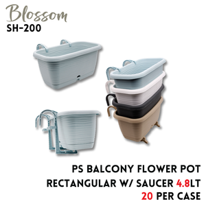PS Balcony Flower Pot Rectangular Asst Colors w/Saucer 4.8LT