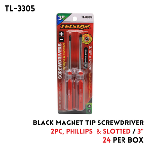 2pk 3" L Black Magnet Tip Screwdriver