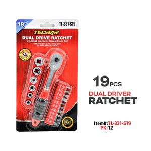 19pcs Dual Drive Ratchet W/Socket Precision Screwdriver Set