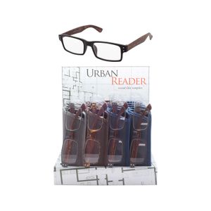 MEN'S URBAN READERS WITH WOOD-LIKE TEMPLES IN ASSORTED POWER