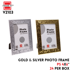PS 4"x6"  Photo Frame 2 Asst Gold & Silver Hexagono Design