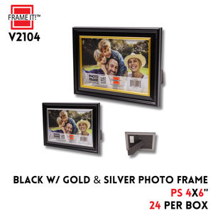 PS 4"x6"  Photo Frame 2 Asst Black w/Gold & Silver Inner Bor